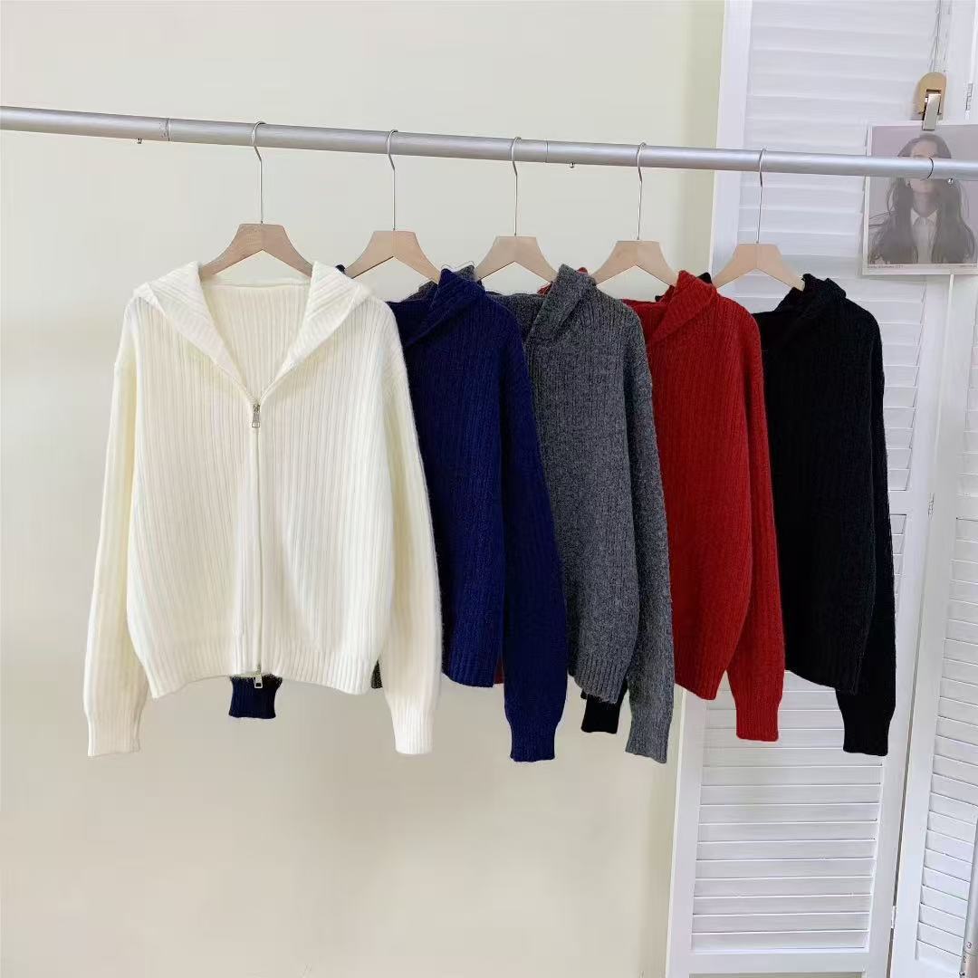 

Осень и зима новый однотонный худи с двойной молнией, с чувством дизайна, с длинным рукавом, свободный вязаный кардиган, куртка-кардиган для женщин One size чёрный