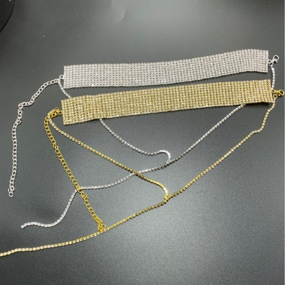 Y-shaped Rhinestone Necklace Gold Long Choker Sweet Multi-Layer Necklace  Wedding