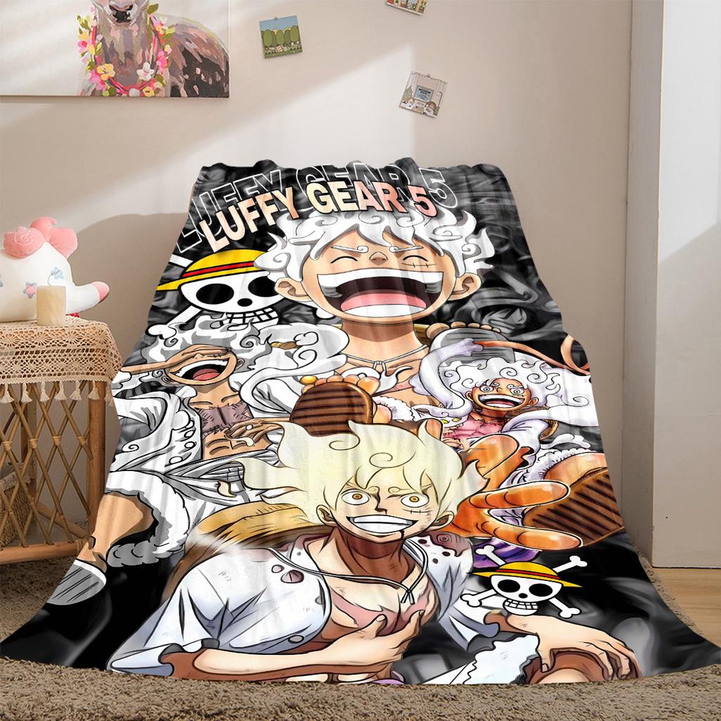 D. Luffy Anime Puzzle Print Blanket Warm Comfortable Flannel Cover For Bedrooms, Sofas, Beds, Chairs LXR161