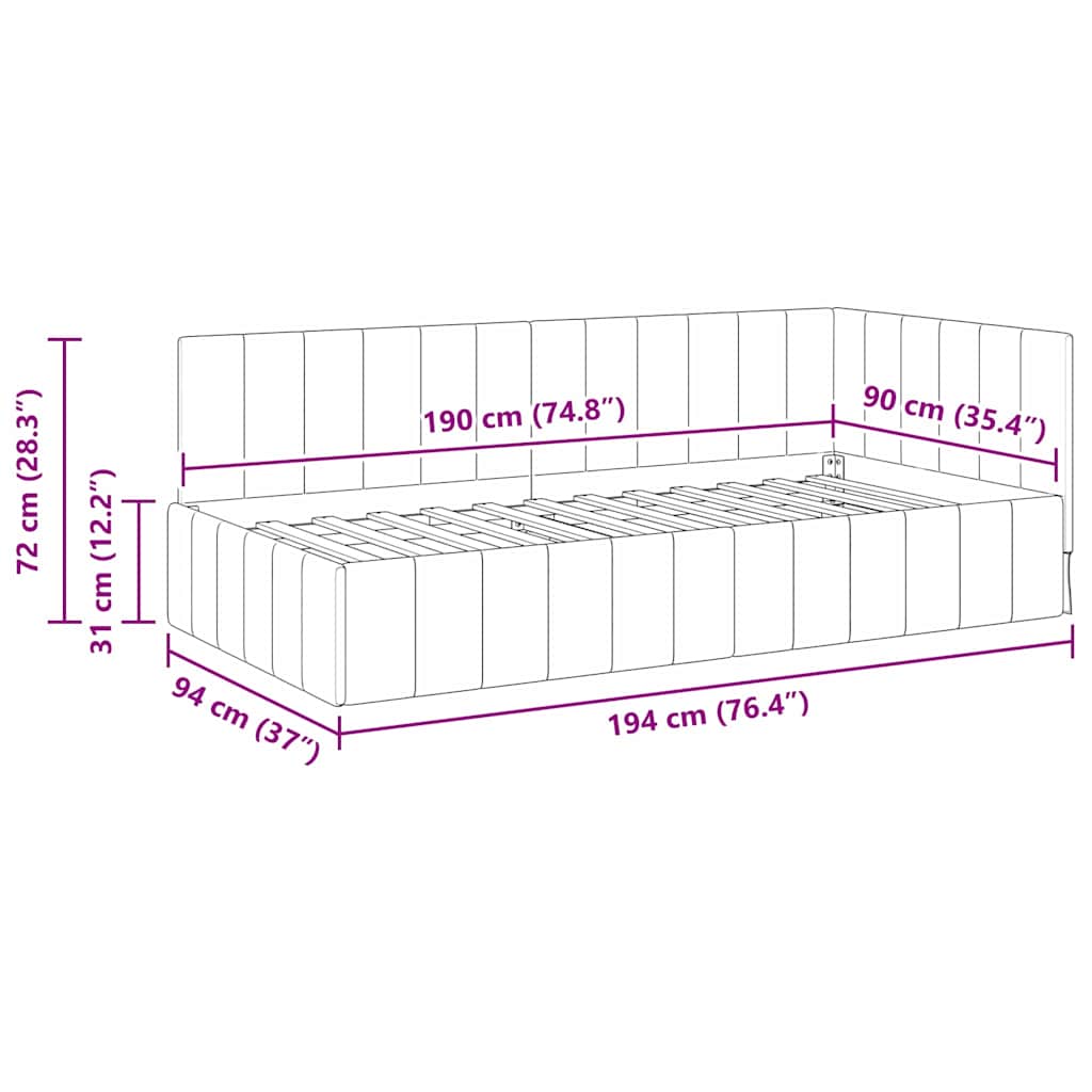 L Shaped Bed Frame with Headboard Burgundy 90 Cm X 190 Cm Velvet
