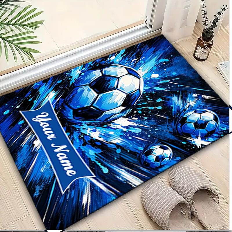 1PC Custom Name Soccer Ball Splash Art Theme Floor Mat Ideal for Living Room, Game Rooms, Office, Bedroom, Office Floor Mat , Floor Mats for Home