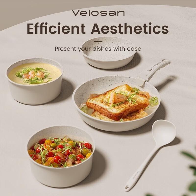 Velosan Pebble Non-stick Cookware Set with Detachable Handle