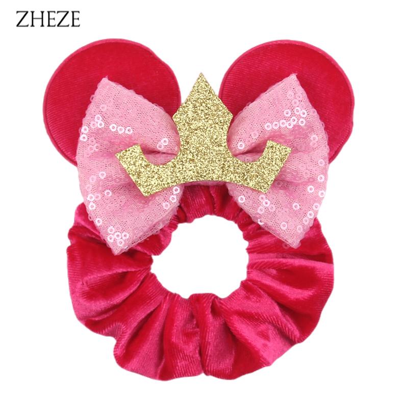 New Disney Mouse Ears Scrunchies Hairband Girl Ponytail Holder For Women Sequins Bows Headband  Women Trip DIY Accessories