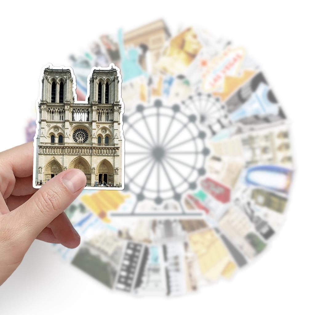 64 Landmark Building Graffiti Creative Laptop Bicycle Scooter Car Waterproof Decorative Stickers