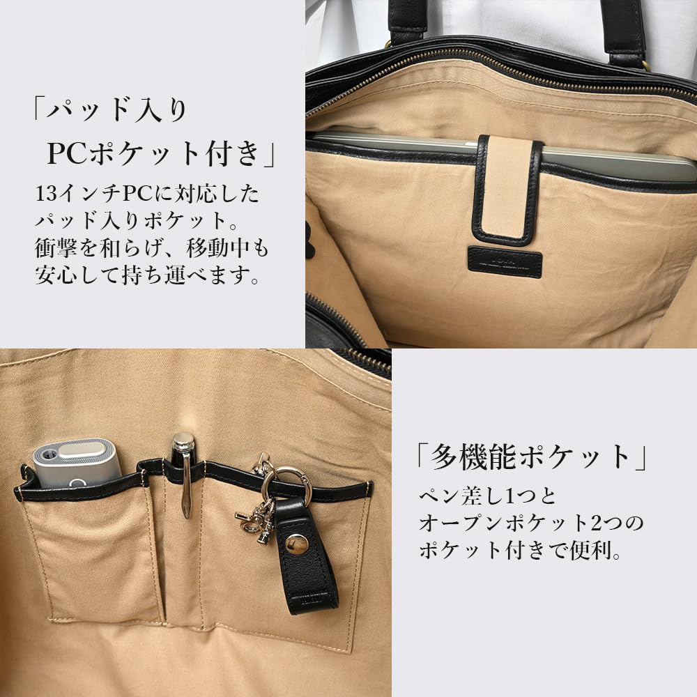 Joya Original Leather Tote Bag, Genuine Leather, Black, J4509