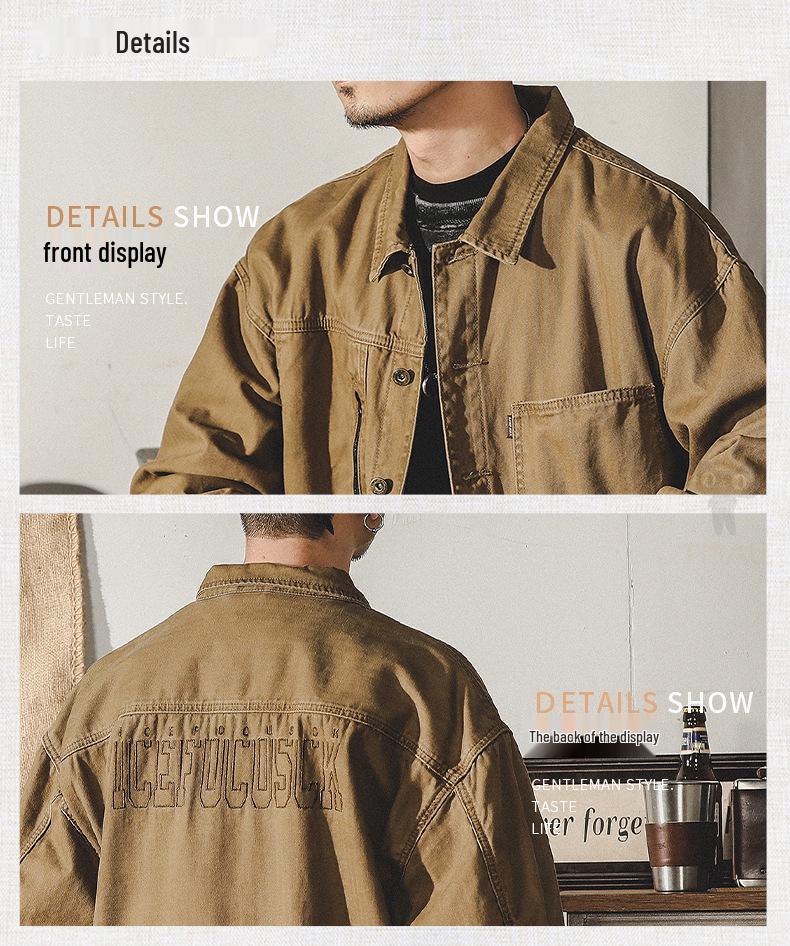 Men's Autumn Loose Fit Cotton Workwear Jacket - Trendy, Multi-Pocket, Plus Size, Casual Lapel Top