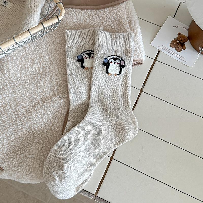 Mohair Winter and Autumn Mid-length Socks, Thick Socks, Headphones, Penguin Boneless Wool Socks, Children's