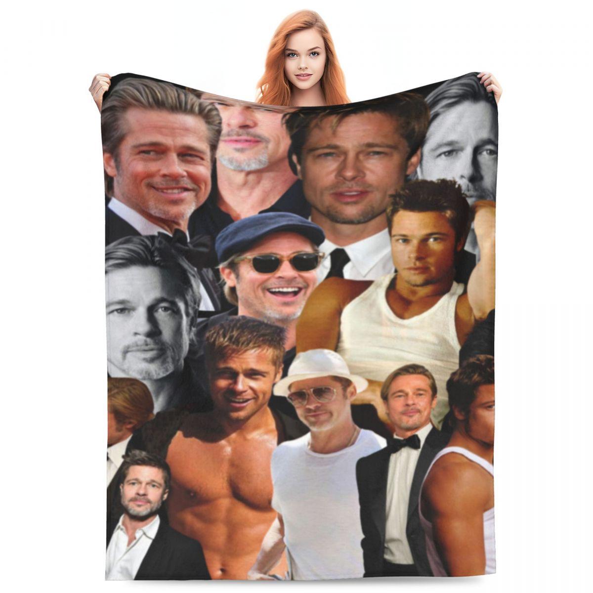 Jessica Chen Unisex B-Brad Pitts Photo Blanket Actor Picnic Flannel Throw Blanket Warm Soft Outdoor Custom Bedspread Gift