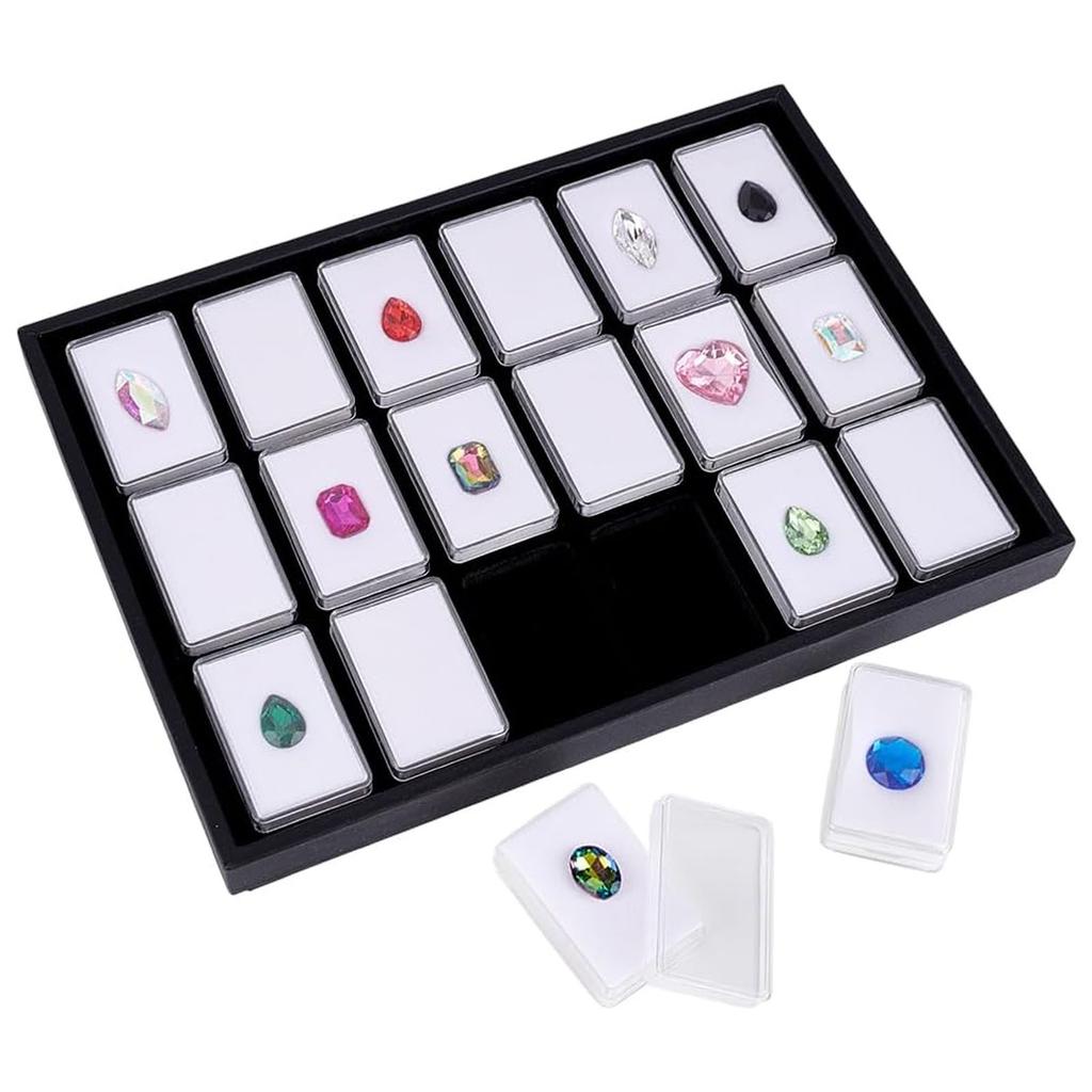 18 Gem Holder Case for Jewelry Display and Storage Square Gemstones Organizer with Foam for Collectibles and Crystals