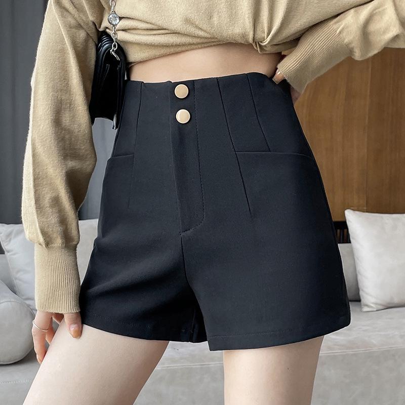 

Женские шорты А-силуэта с высокой посадкой, черные, 2024 - Летняя универсальная повседневная мода M чёрный