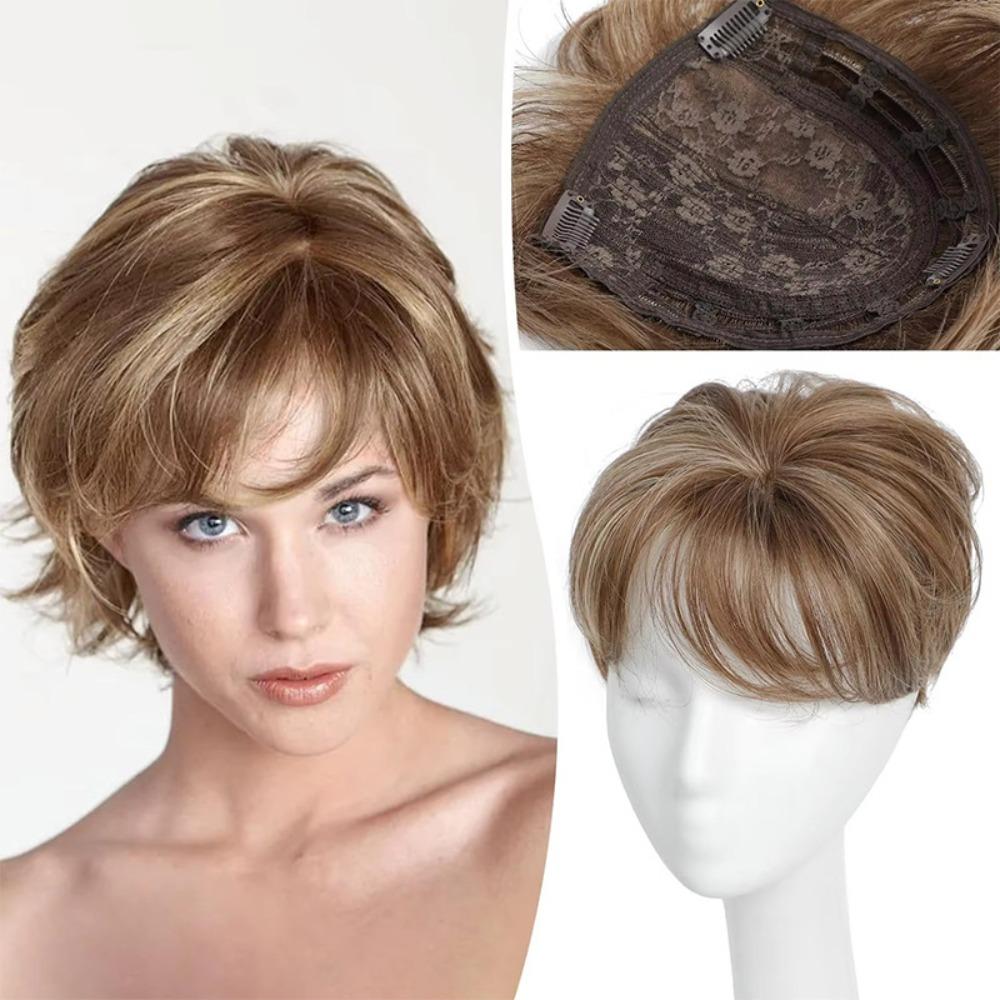 Hair Extensions Top Hair Bangs Replacement Wig Wavy Hair Piece Cover White Hair