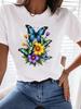 (Asian Size) Print flower butterfly trend Women Tee Top T Shirt Woman Fashion Female Short Sleeve Clothing Graphic T-shirts