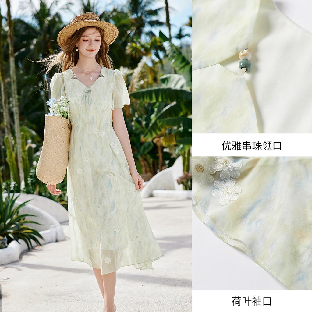 Vacation Style Blended V-neck Dress
