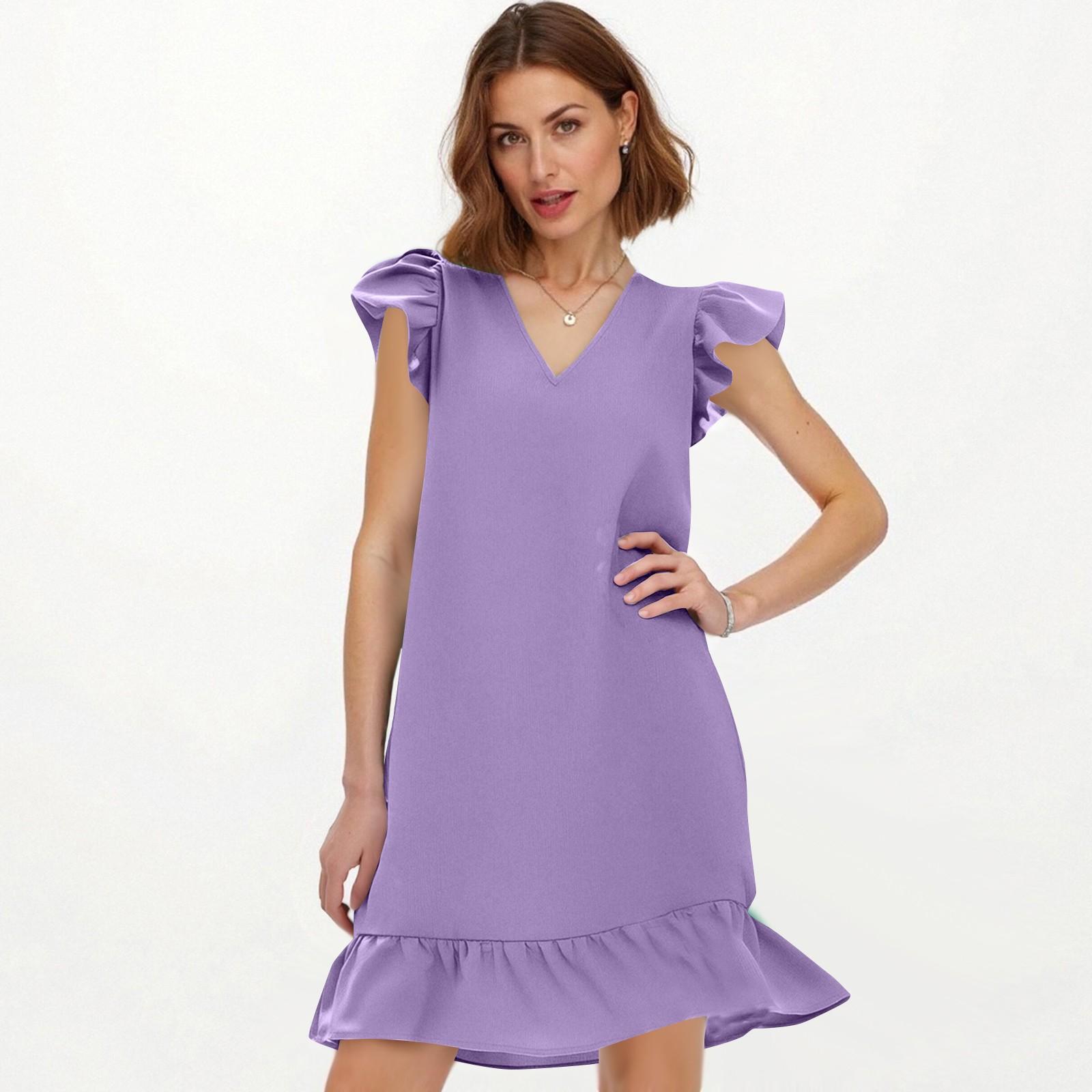 

Платье в стиле бохо с коротким рукавом для женщин, повседневное, свободного кроя, летнее, сарафан с цветочным принтом и карманами XL фиолетовый