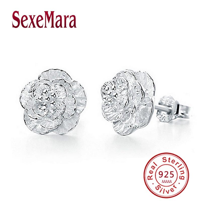 2025 Подлинные Серебряные Серьги-Гвоздики Цветок Для Женщин Ed74 Серьги Для Женщин Бижутерия Кольца