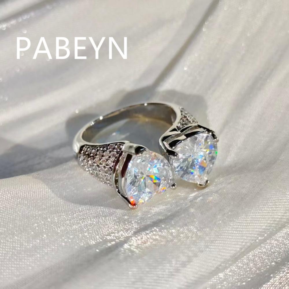 925 Sterling Silver Fashion Simple Double Love Zircon Opening Ring Birthday Party Anniversary Gift