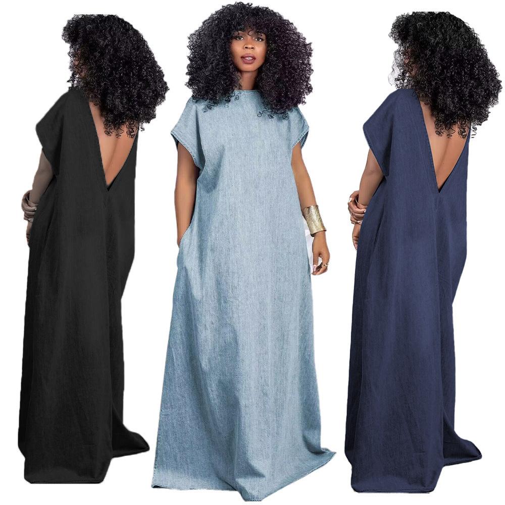 Летнее женское джинсовое удлиненное платье больших размеров — фото 3