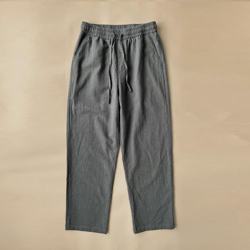 Men's Summer Solid Color Cotton Linen Casual Pants Plus Size Straight Simple Long Pants