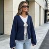 New European and American Women's Clothing Autumn and Winter Knitted Cardigan Lace-up Sweater Solid Color Loose Long-sleeved Top Jacket