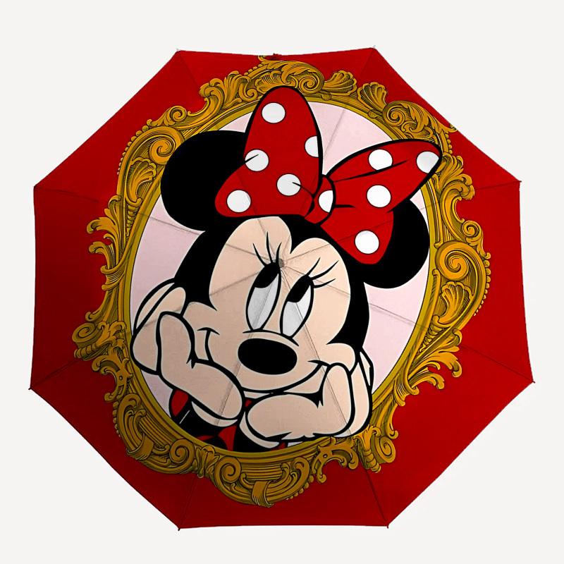 Minnie Mouse Themed Automatic Opening and Closing Umbrella, Brightly Colored 8-rib Portable Umbrella, Suitable for Men and Women, A Perfect Gift for C