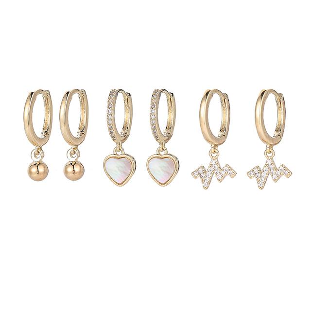 

ANENJERY серьги-кольца из натуральной ракушки с цирконием в виде сердца и бусин для женщин, простой набор серег из 6 предметов, подарок для девочки
