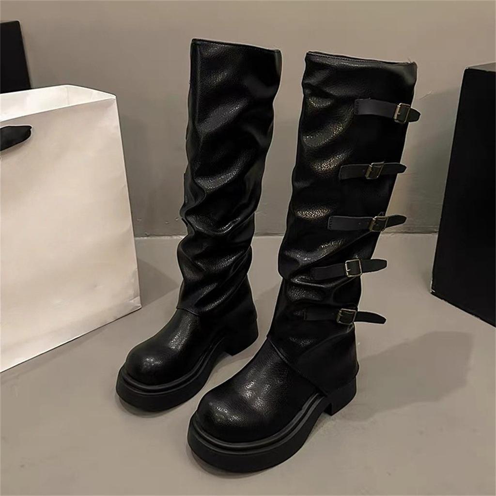 Spice Girl Maillard Platform Boots Women's Belt Buckle Pants Boots Wasteland Knight Boots