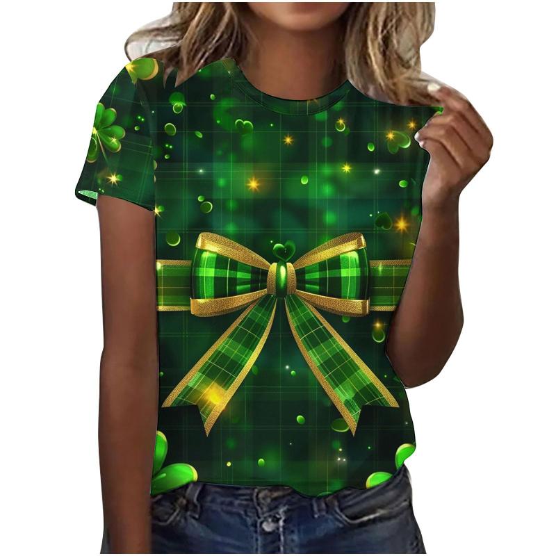 St. Patrick's Day Women T Shirt 3D Lucky Four-leaf Clover Graphic Print T-Shirts Unisex Crew Neck Short Sleeve Casual Kids Tops
