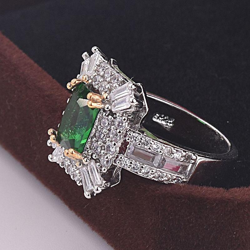 Huajie Charmante Grüne Quadratische Zirkonia Ringe für Damen Voll Besetzt Bling Bankett Party Damen Trend Welle