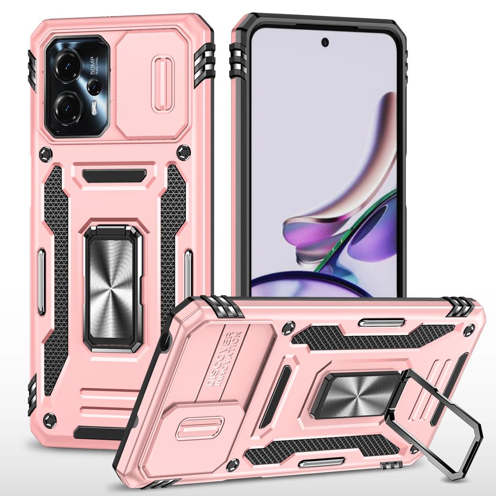 For Motorola Moto G23 4G/G13 4G Armor Series Metal Kickstand Cover Slide Lens Lid PC+TPU Phone Case