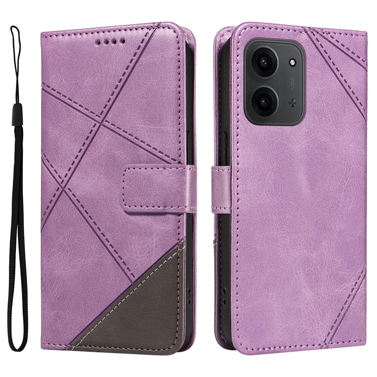 

Для Xiaomi Redmi 15C 4G (171 мм) Кожаный чехол с геометрическим дизайном, кошелек, чехол для телефона с ремешком на запястье Purple