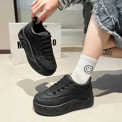 Fashion Four Seasons 2024 New Thick Bottom Muffin Bottom Female Board Shoes Fashion Student Sports Casual Shoes All Round Head