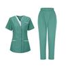Women's Uniforms Quick Dry Fabrics V-Neck With Pockets Short Sleeves Long Pants Solid Color Workwear Suit