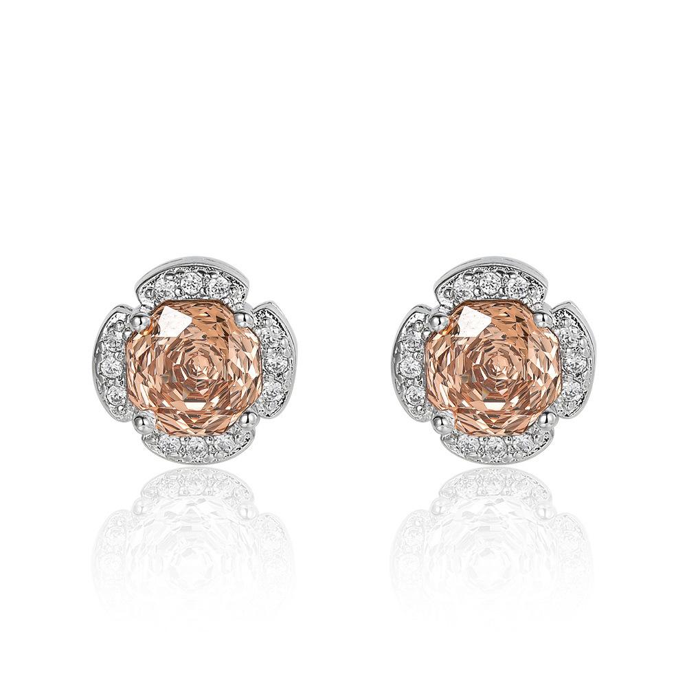 New Seiko Rose Cut Papalacha Zircon Necklace Earrings Color Treasure Ring Three-piece Set