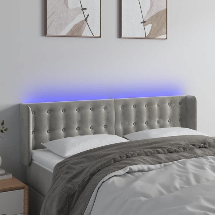 VidaXL Tête de Lit à LED Meuble de Chambre à Coucher Accessoire de Lit Double Tête de Cadre de Lit Intérieur Gris Clair 3123718