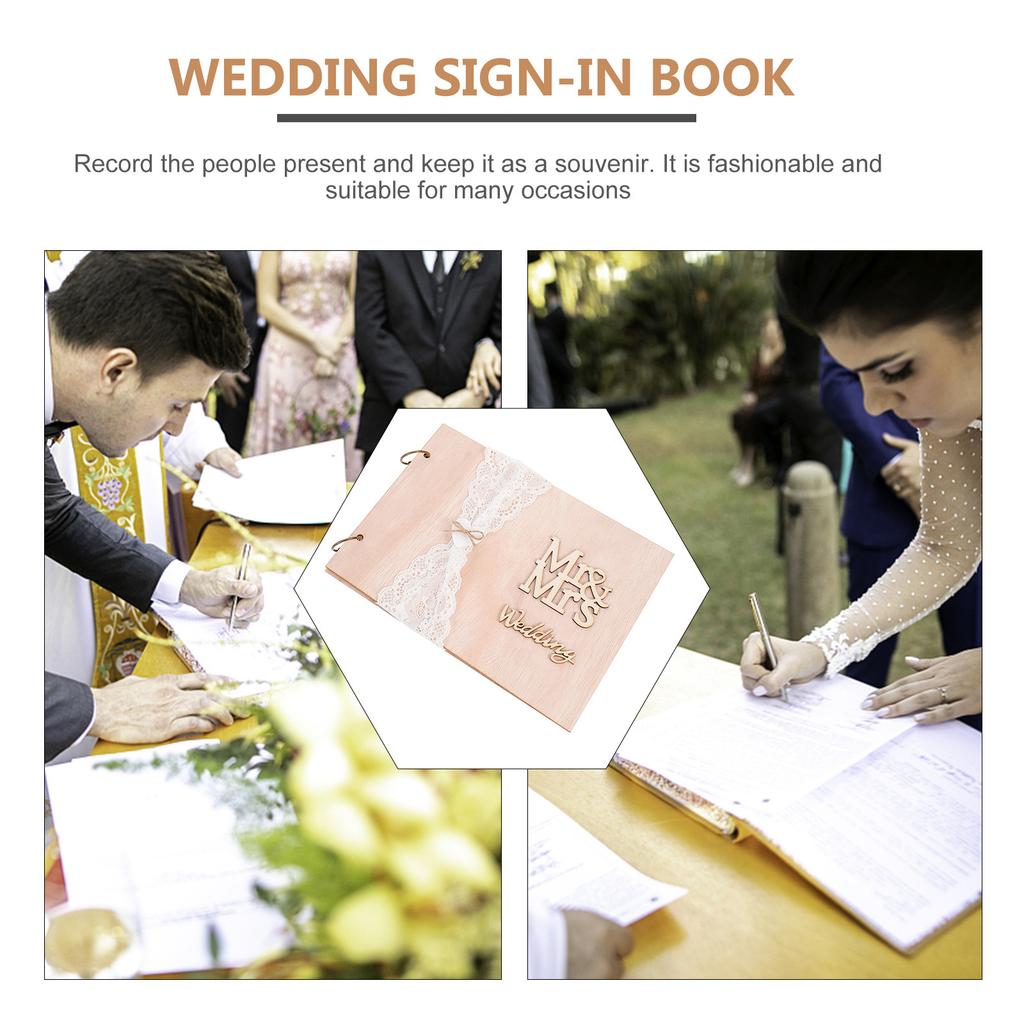 1 Stück Hölzernes Hochzeitsgästebuch Vintage-Stil 10 Seiten Romantisches Eintragsbuch für Empfang Jubiläumsfeier Andenken