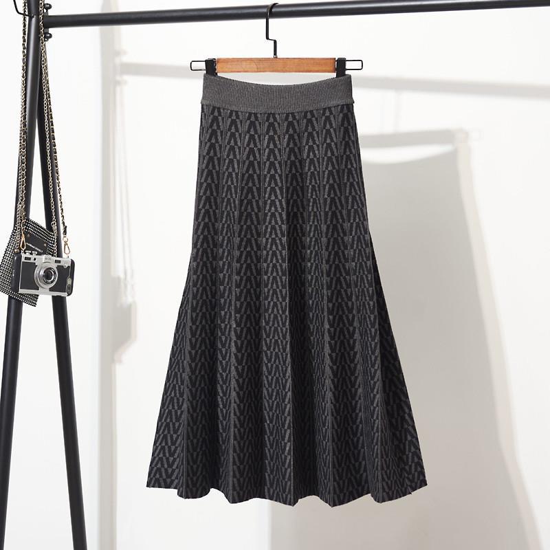 Striped Knitted Half Length Skirt for Women Autumn and Winter Thickened A-line Skirt High Waist Skirt