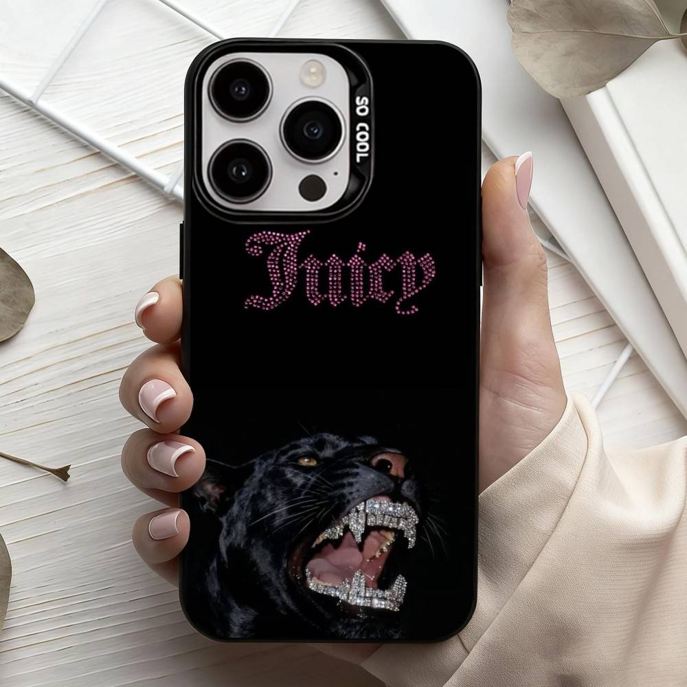 J-Juicy C-Couture Phone Case For iPhone17,16,15,14,13,12,11 Plus,Pro Max Black Candy Silver Plated Cover