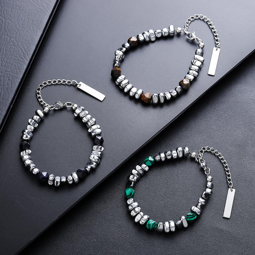 Bracelet Men's Broken Silver Splicing Bracelet Women's Chinese Simple Retro Design Titanium Steel Premium Versatile Accessories