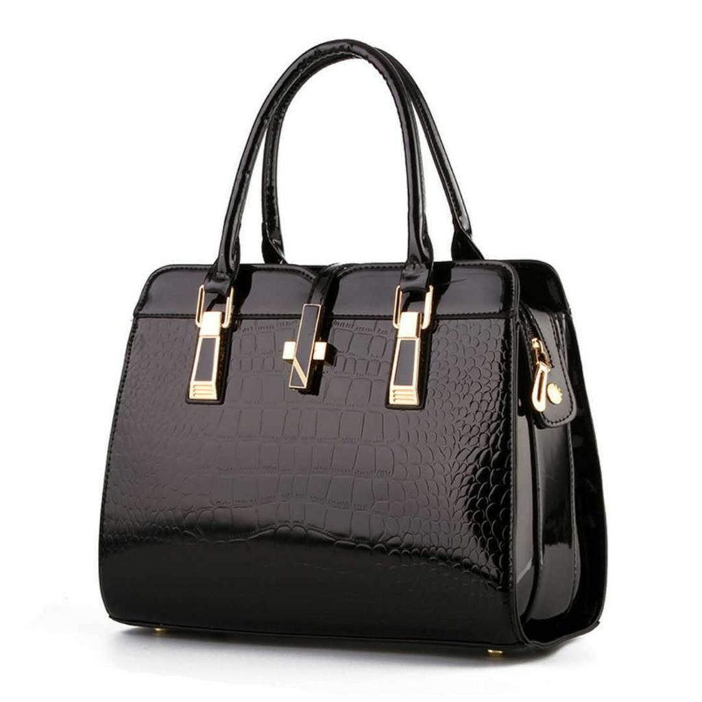 Women's One Shoulder Bag Bright Leather Crocodile Texture PU Leather Portable Women's Bag One Shoulder Diagonal Large Capacity Women's Bag