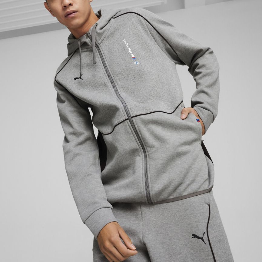 Puma Bmw Series American Racing Color Block Full Zip Hoodie Men Hoodies Gray 624144-03