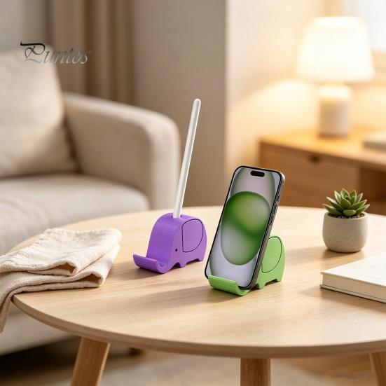 3D Printed Elephant Phone Holder with Pen Holder, Multifunctional Stand, Hands-Free Sturdy For Watching Videos Desktop Organizer, Creative Cute Shape