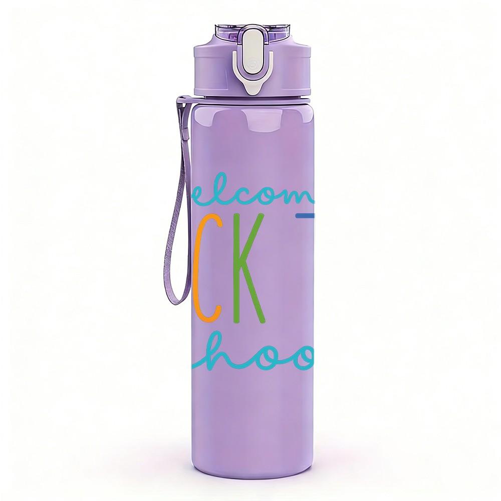 1PC Welcome Back To School Rainbow 750ml Color Plastic Sports Water Bottle Leakproof Flip Straw Lid Suitable for Sports Office Home Use