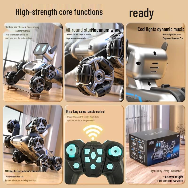 Eight-Wheeled Remote Control Robot Dog Toy with Hand Sensing and Stunt Capabilities for Kids