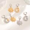 1 Pair Hoop Earrings Double Wearing Method Asymmetrical Design Sun Moon Pendant Rhinestone Inlaid Leverback Earrings