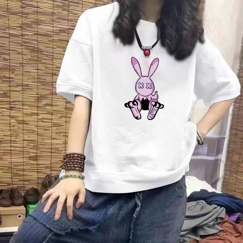 Women's Loose Fit Cotton Half Sleeve T-Shirt with Print Design