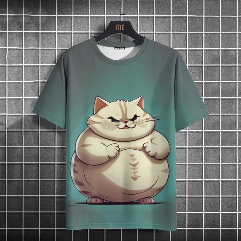 Summer Men's T-Shirt Funny Cat Print Oversized Short Sleeve Man T-Shirt Round Neck Casual Men Women Tee Neutral Clothing