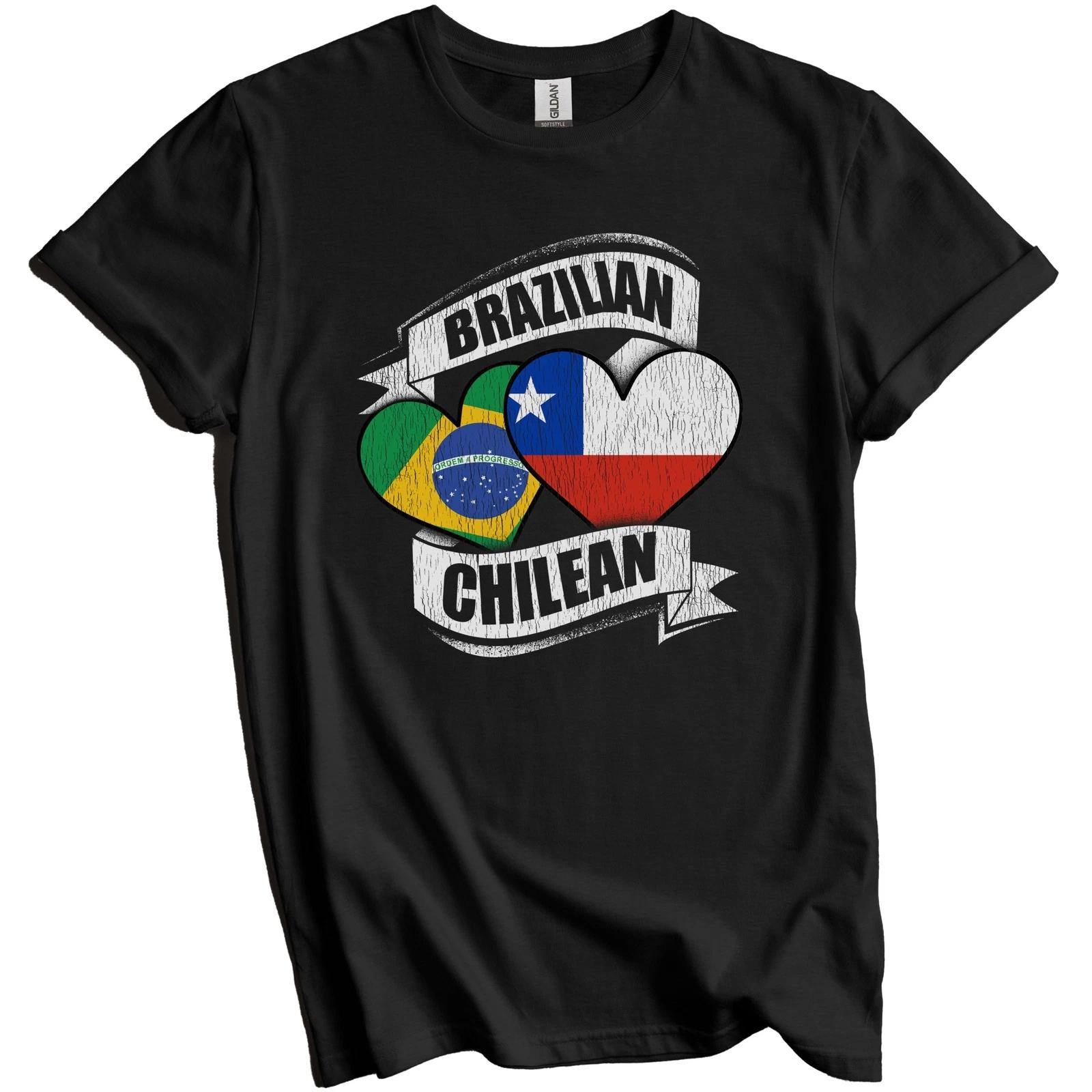 

Brazilian Chilean Hearts Brazil Chile Flags T-Shirt 2XL