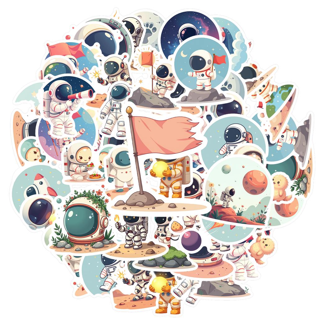 35-200 Stück Raumstation Astronauten Aufkleber Cartoon Graffiti Decals DIY Handy Laptop Notizbuch Koffer Wasserdichter Aufkleber