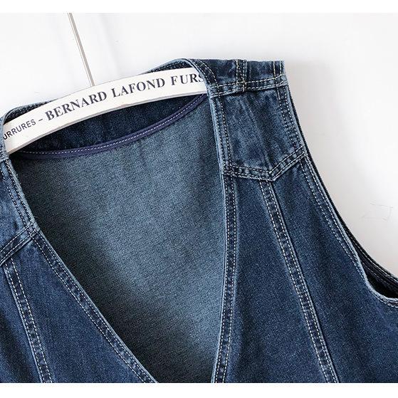 Women's European Retro V-Neck Dark Blue Denim Vest - Spring/Autumn 2025 Sleeveless Loose-Fit Outerwear