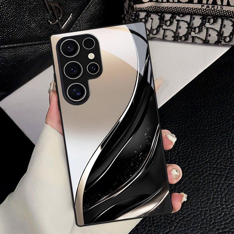 Minimal stromlinienförmiges Design schwarze Glas-Handyhülle für Samsung Galaxy S26 S25 S24 S23 S22 S21 S20 fe/plus/Ultra sturzsicher